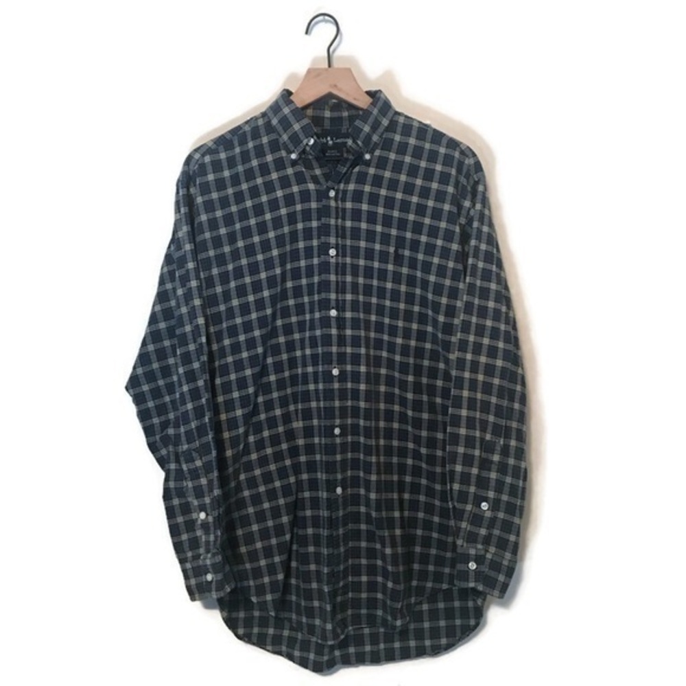 Ralph Lauren Blake 100% Cotton Blue Tan Plaid Long Sleeve Button Up Shirt Small